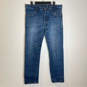 The Hundreds Slim Jeans Sz 32 Blue Denim Cotton Mid Rise Straight Leg Button Fly